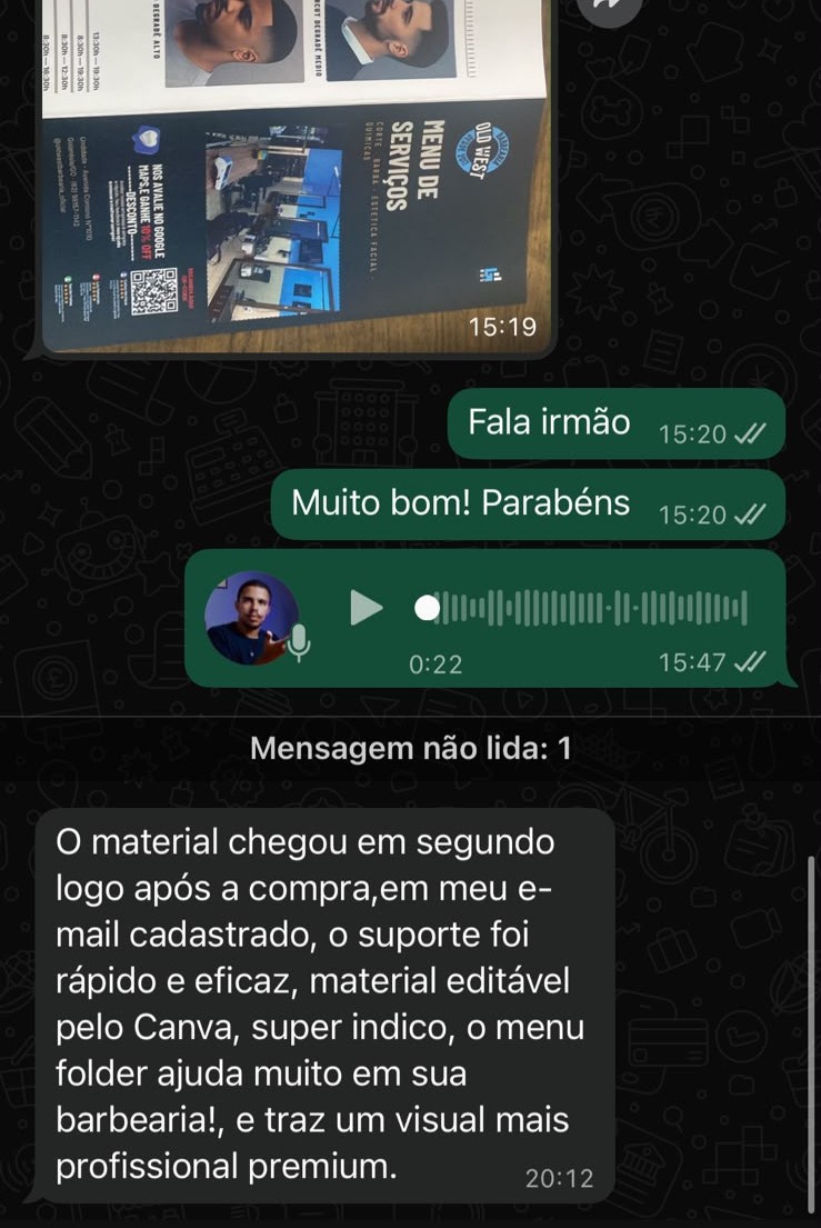 Depoimento de barbeiro sobre o menu